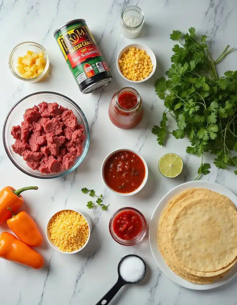 Ingredients for Mexican casserole on a countertop.