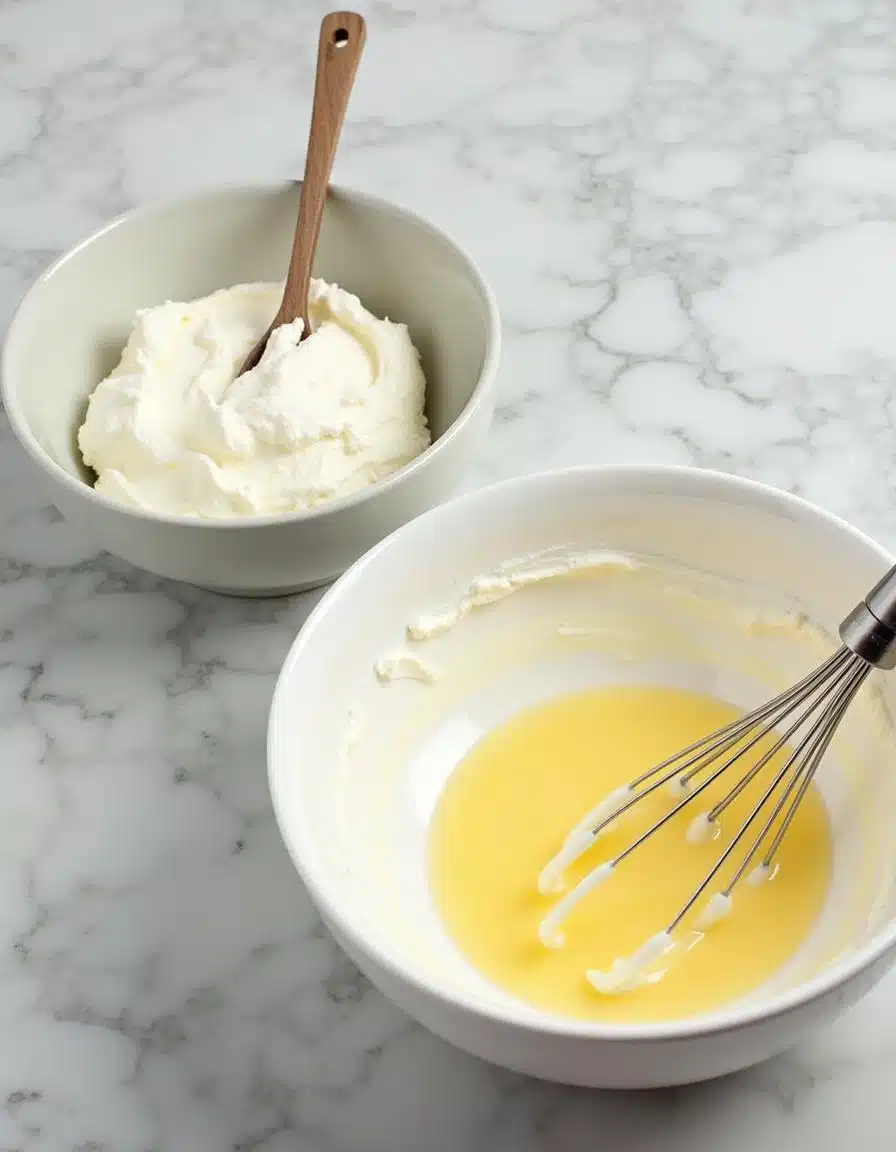 Whisking egg yolks and sugar for chocolate mousse recipe.