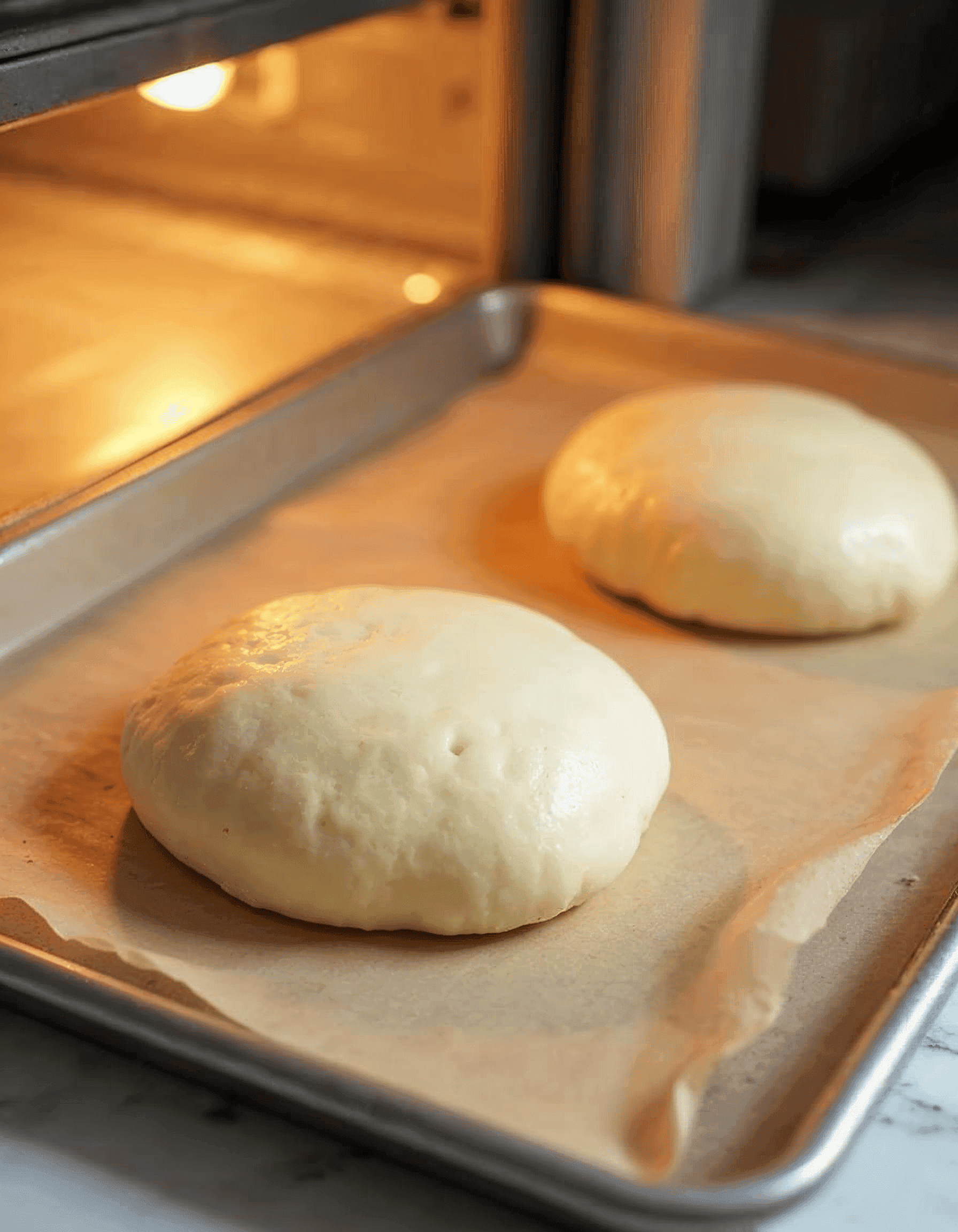 Cloud Bread bases baking in the oven.