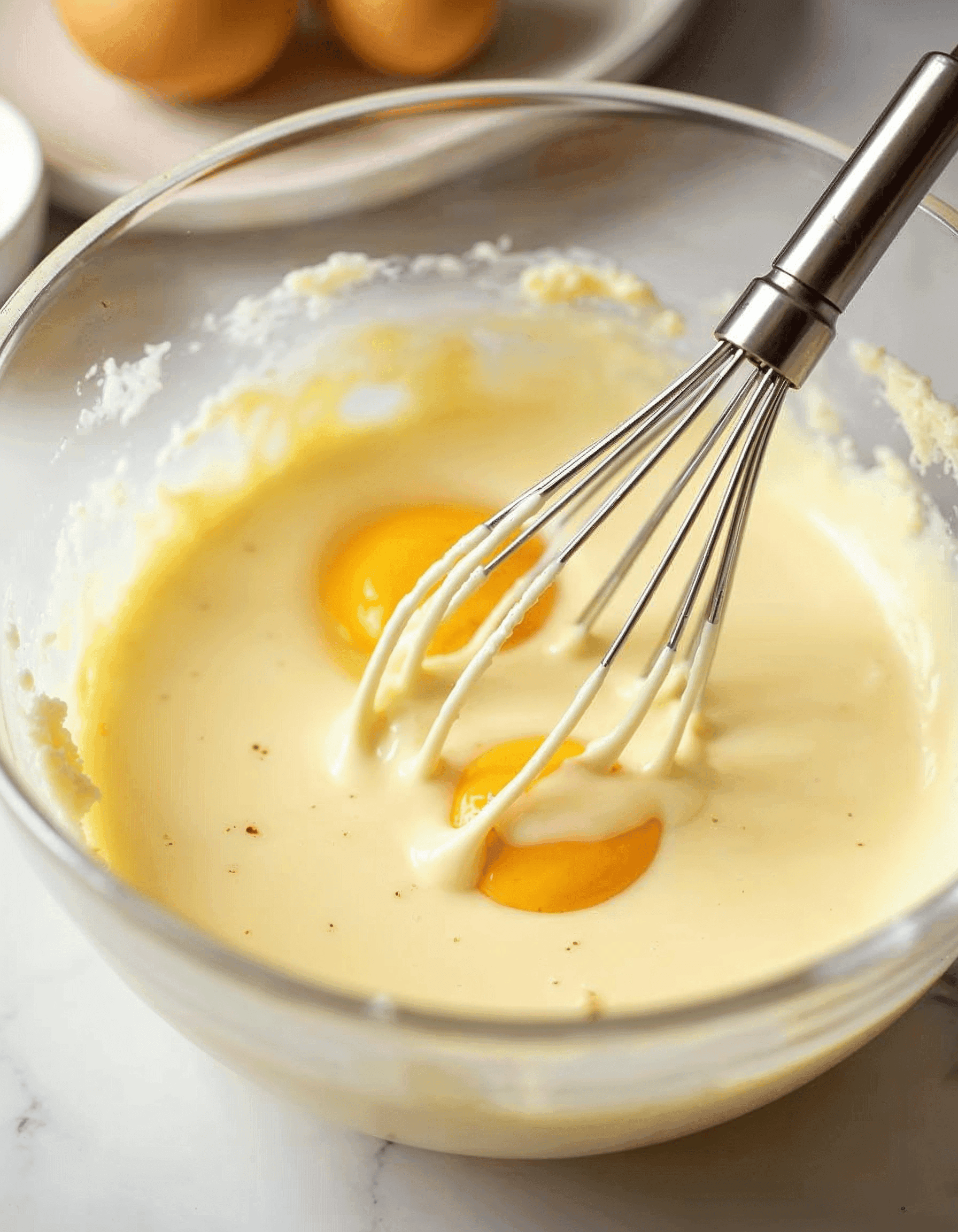 Whisking eggs and cream cheese for Cloud Bread batter.