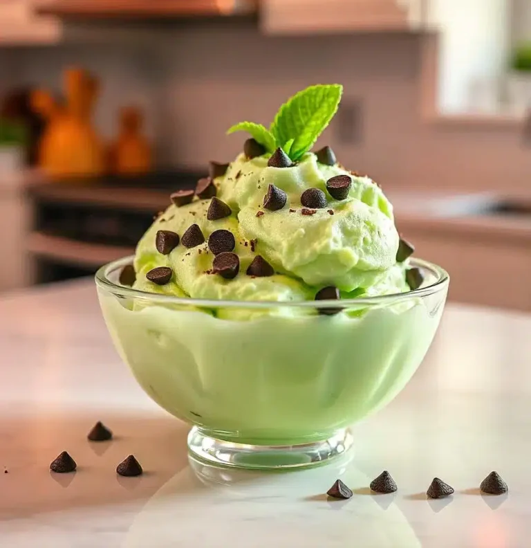 A bowl of Coco-Mint Snow Cream Bliss topped with chocolate and mint