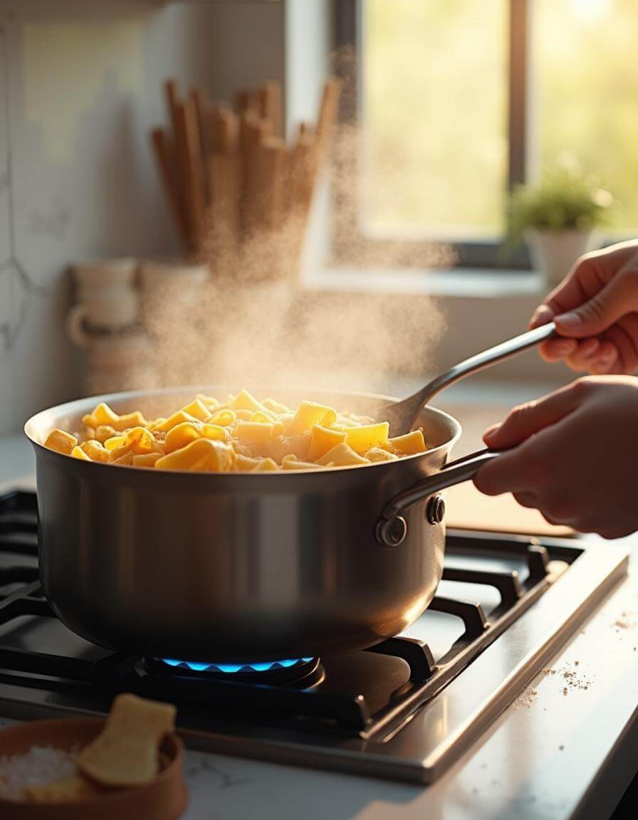 Pasta boiling in a pot on a stovetop