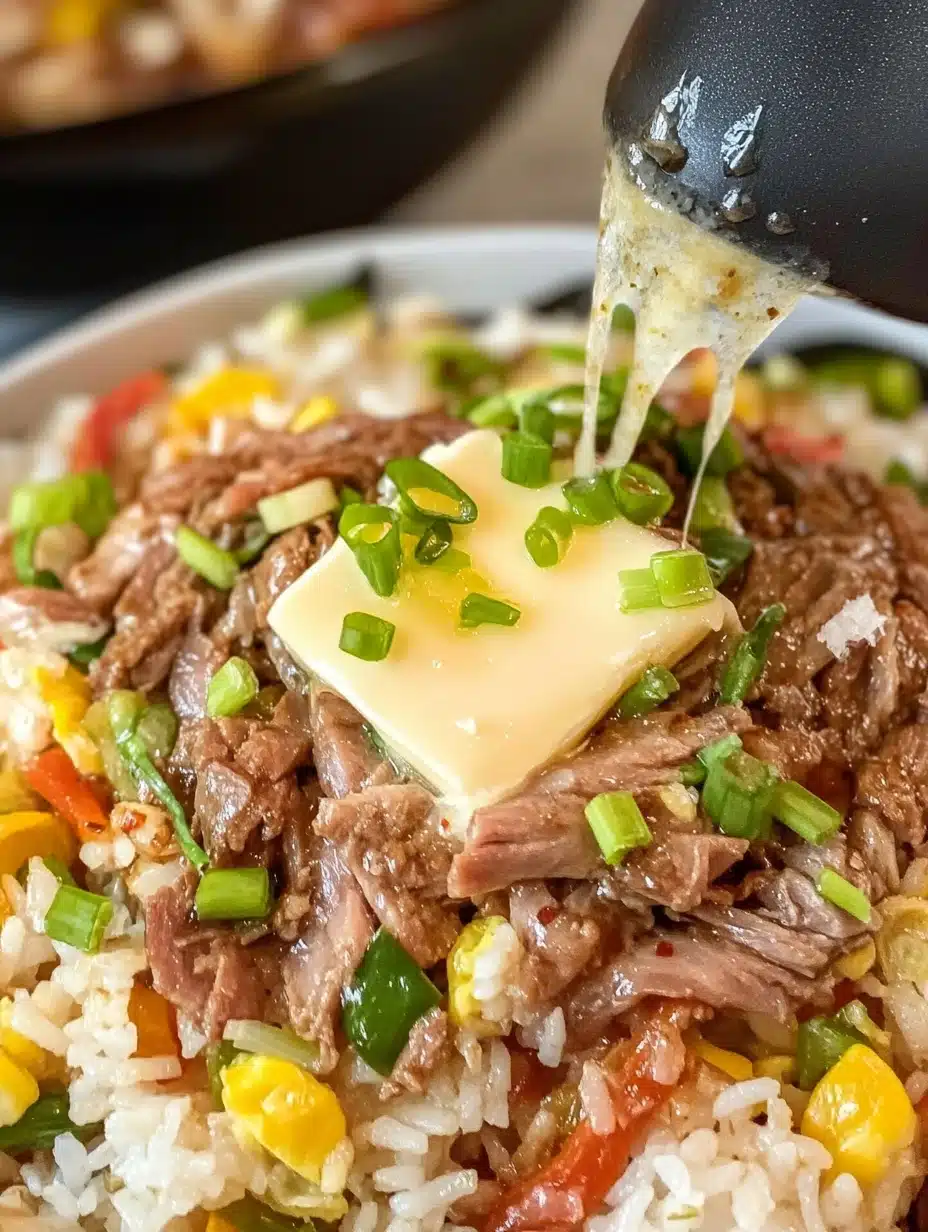 Beef Pepper Rice cooking with visible steam.