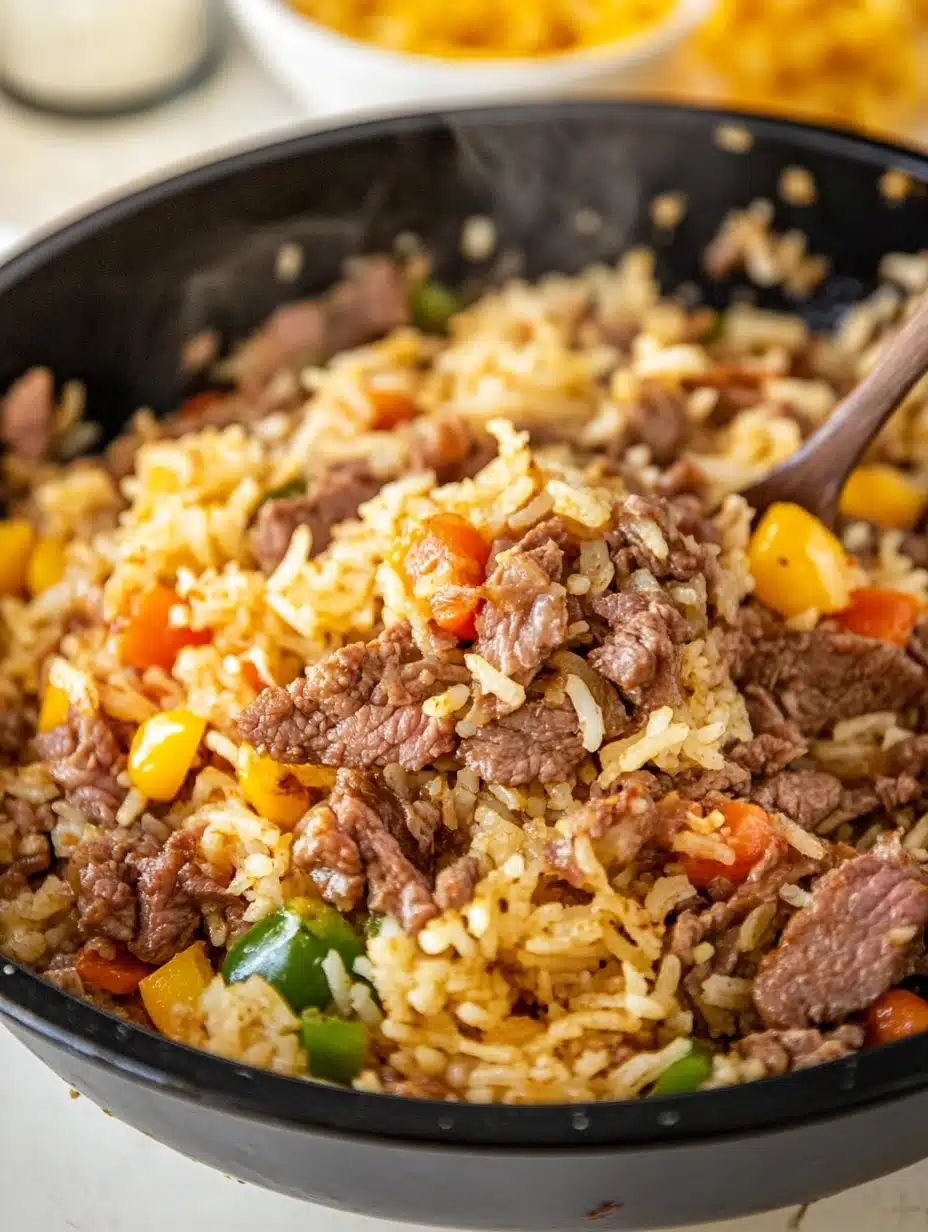 Beef Pepper Rice plated and ready to eat.