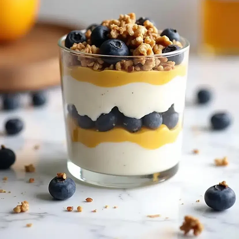 Finished cottage cheese and blueberry protein parfait