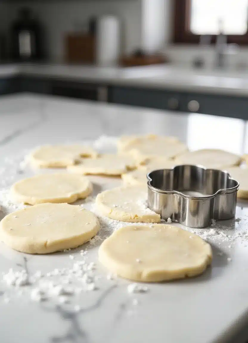 Cutting pie dough with a cookie cutter into rounds