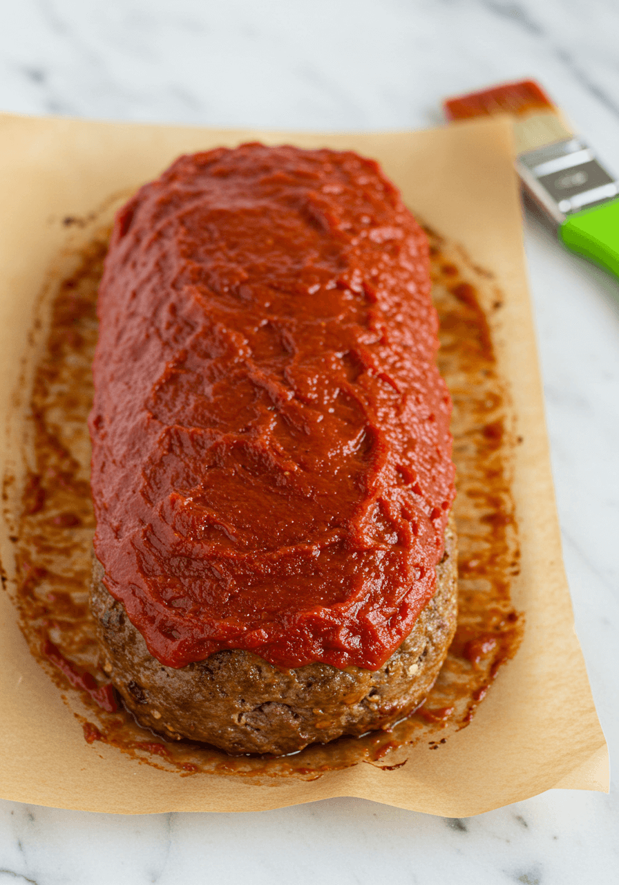 Meatloaf baking in the oven at 350°F on the middle rack, showing golden edges.