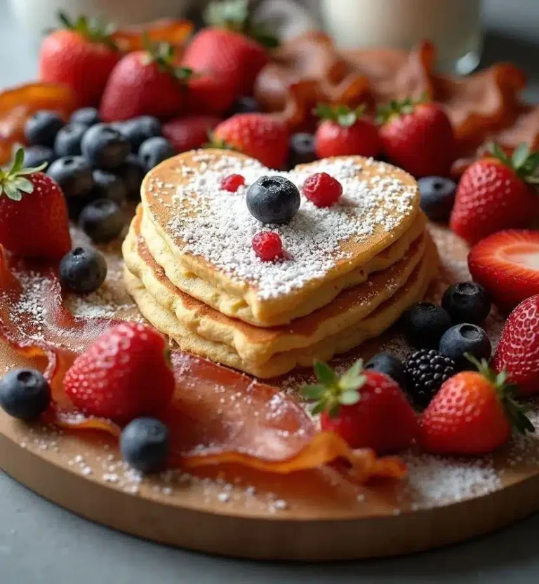 A fully styled and detailed Valentine’s Day Breakfast Board with all ingredients arranged.