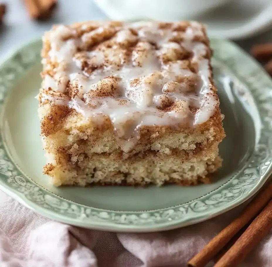 A slice of coffee cake with icing and a cup of black coffee.