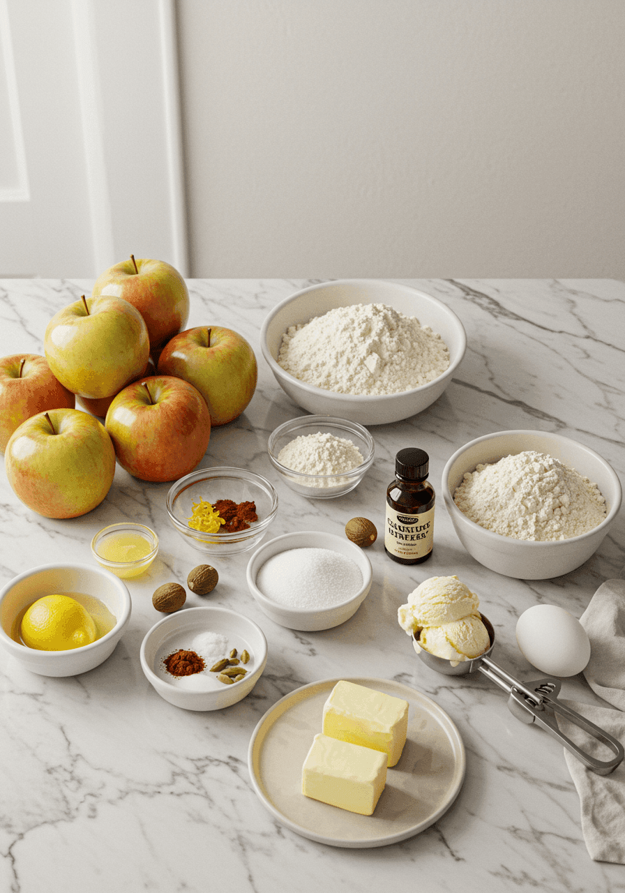 Apples and ingredients for cobbler.