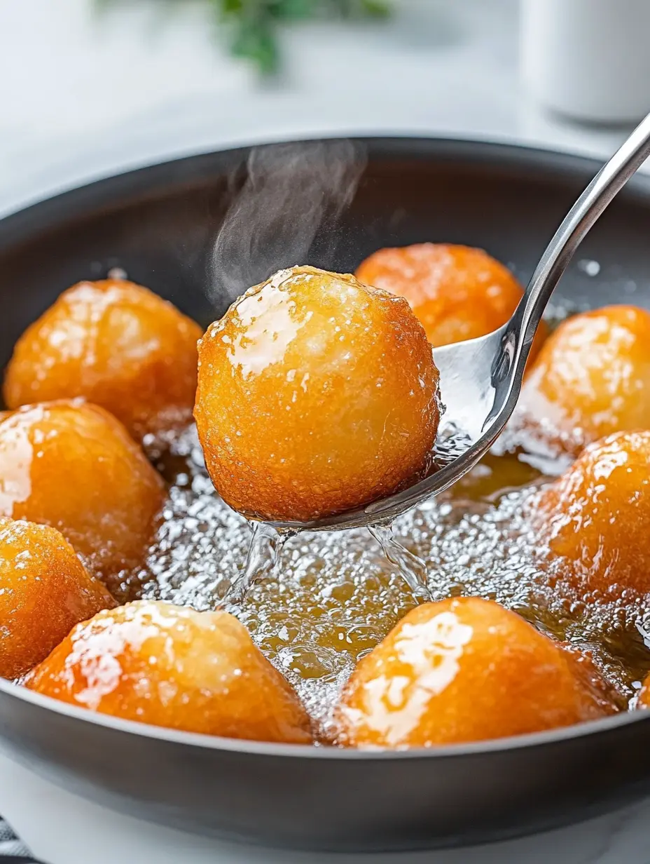 Frying Cheesecake Donut Bombs Frying golden Oreo-stuffed donut balls in hot oil.