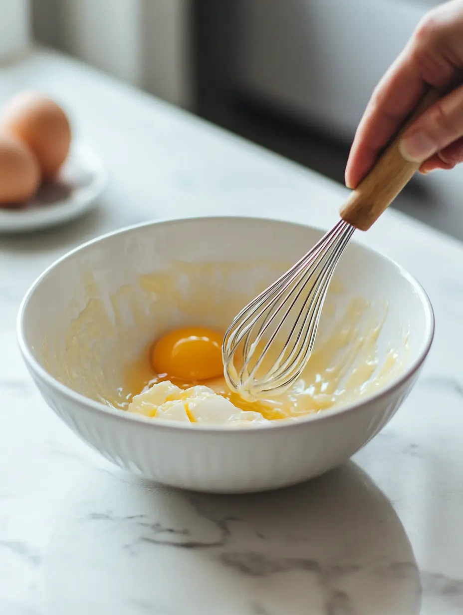whisking-eggs-butter-keto Whisking eggs with melted butter in a bowl to prepare a keto brownie batter