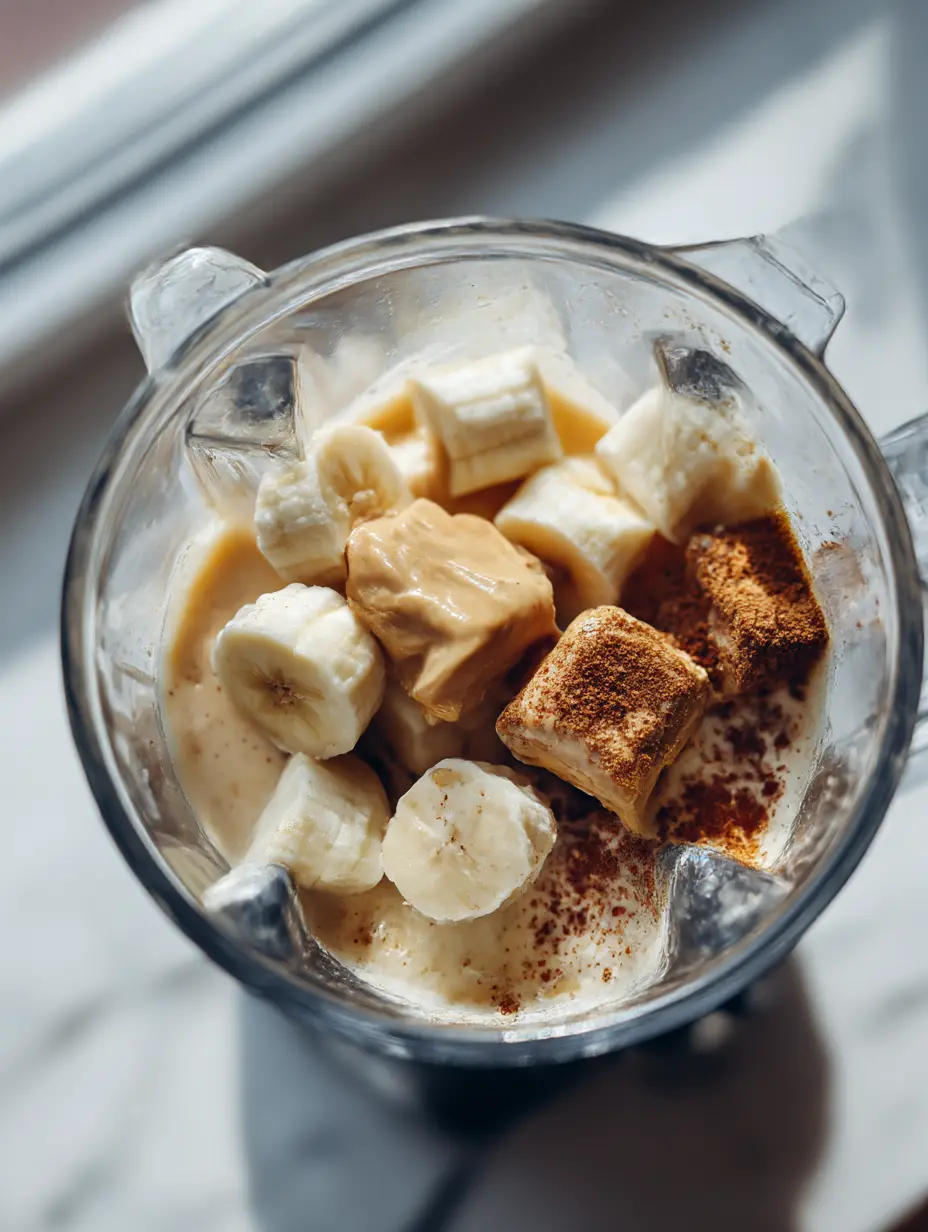Frozen banana, cashew butter, and dates added to blender