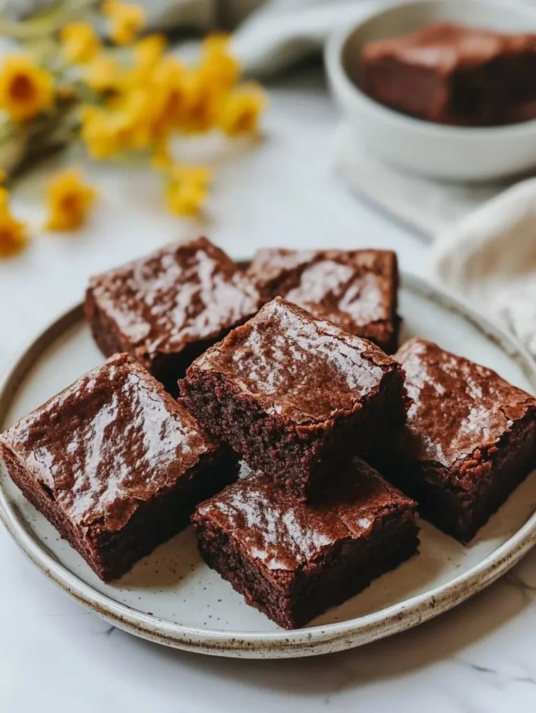 Fudgy avocado brownies with shiny tops on a ceramic plate