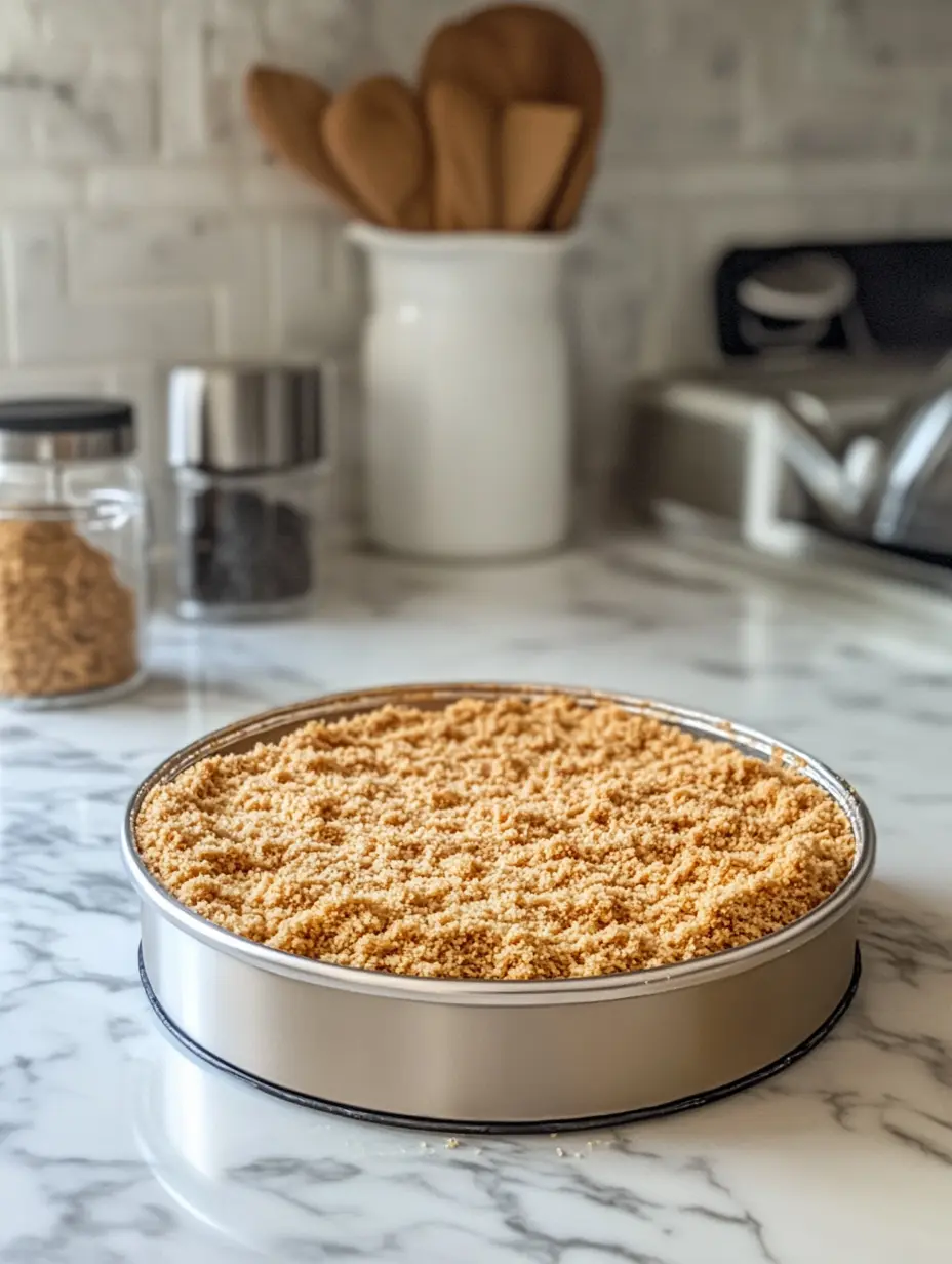 Pressing graham cracker crust into springform pan