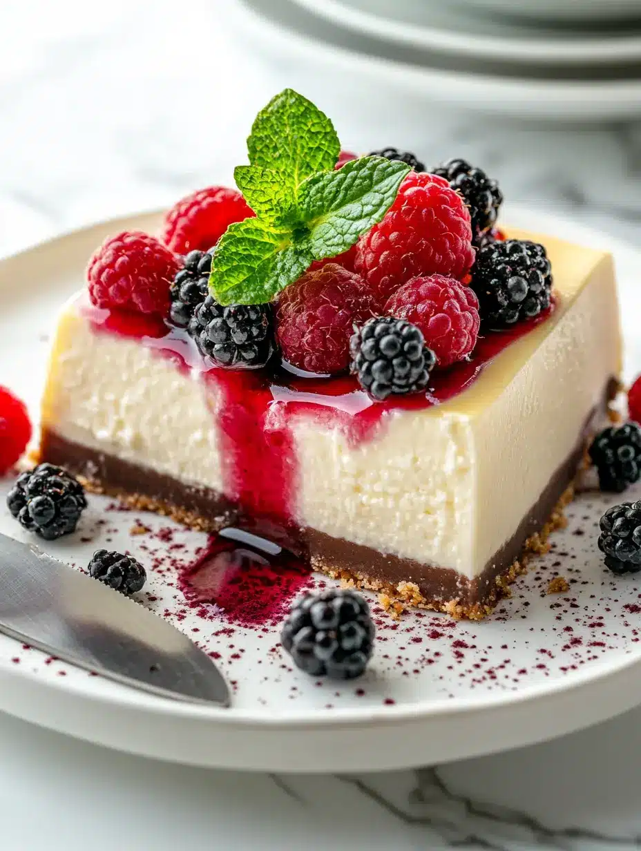 Finished no-bake cheesecake on marble counter
