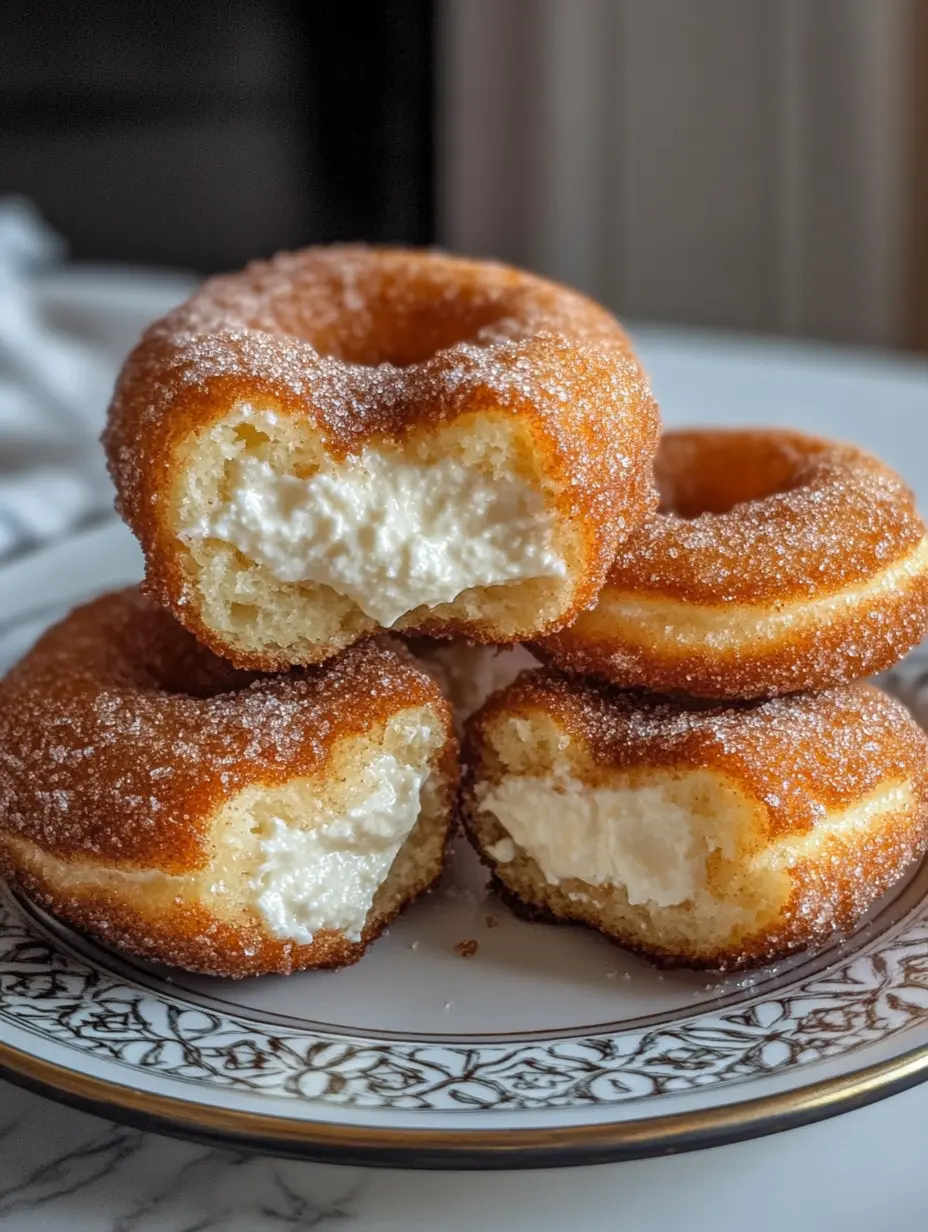Churro Cheesecake Donuts with creamy cheesecake filling and cinnamon sugar topping