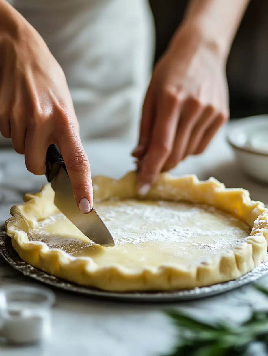 Preparing Puff Pastry Tart with Mascarpone Cream and the Juiciest Berries Base Hands scoring puff pastry dough for puff pastry tart with mascarpone cream and the juiciest berries