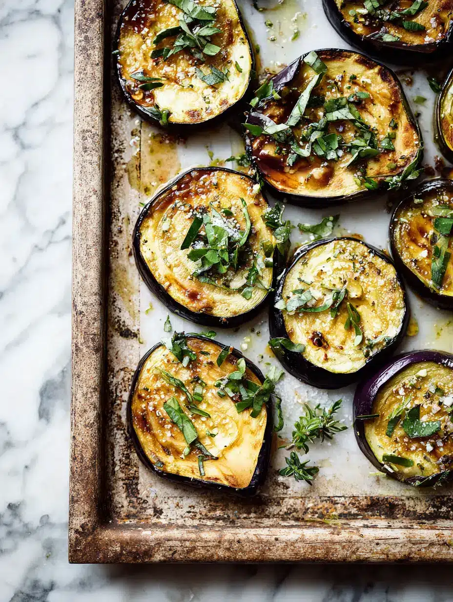delicious-easy-eggplant-recipes-roasted. delicious roasted eggplant slices, part of easy eggplant recipes.