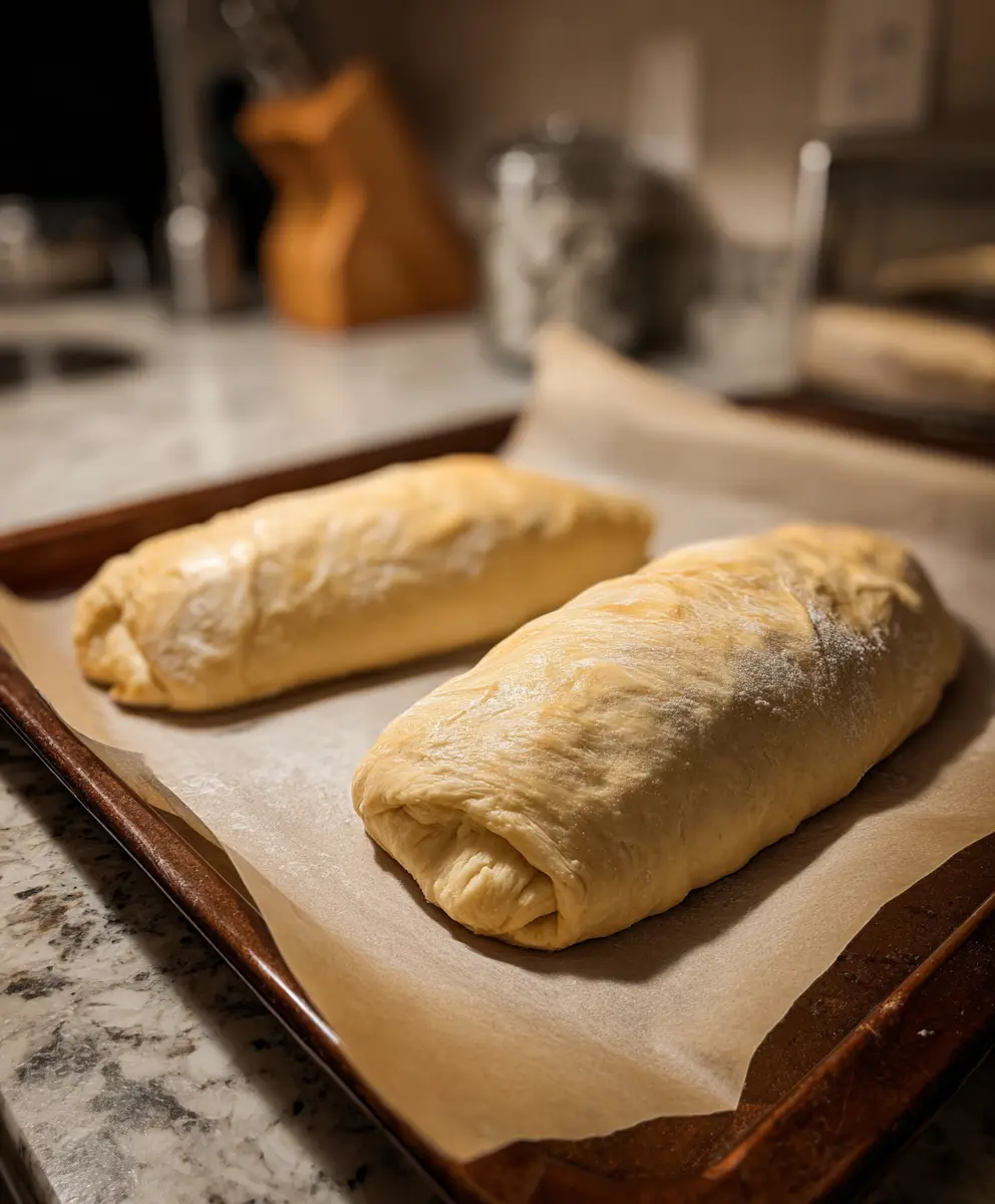 Garbage Bread Rolled Dough – Ready to Bake Rolled dough logs on parchment paper before baking