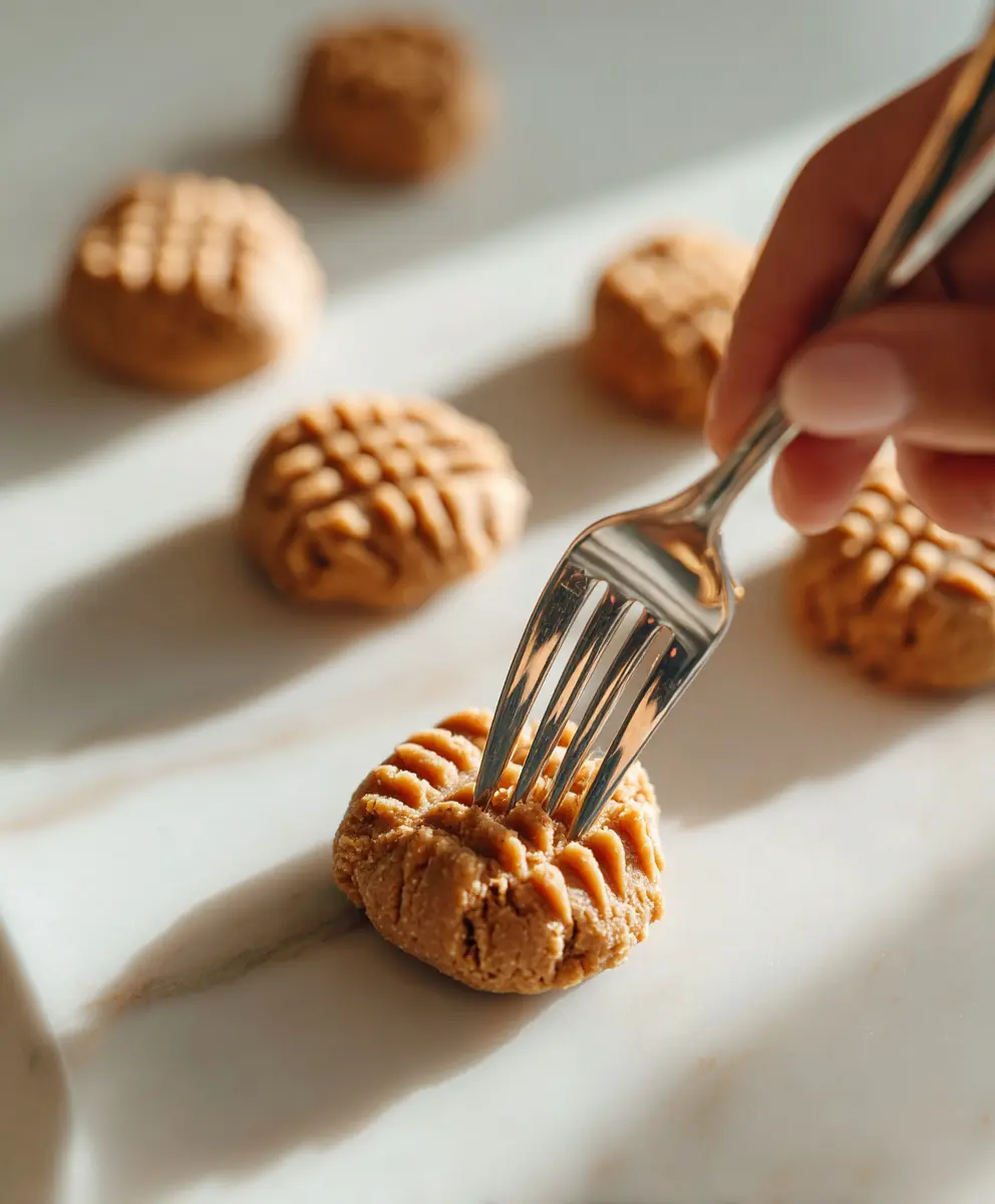 Peanut Butter Cookie Dough Balls on Baking Tray Unbaked peanut butter cookie dough balls placed on a parchment-lined baking sheet in soft daylight.
