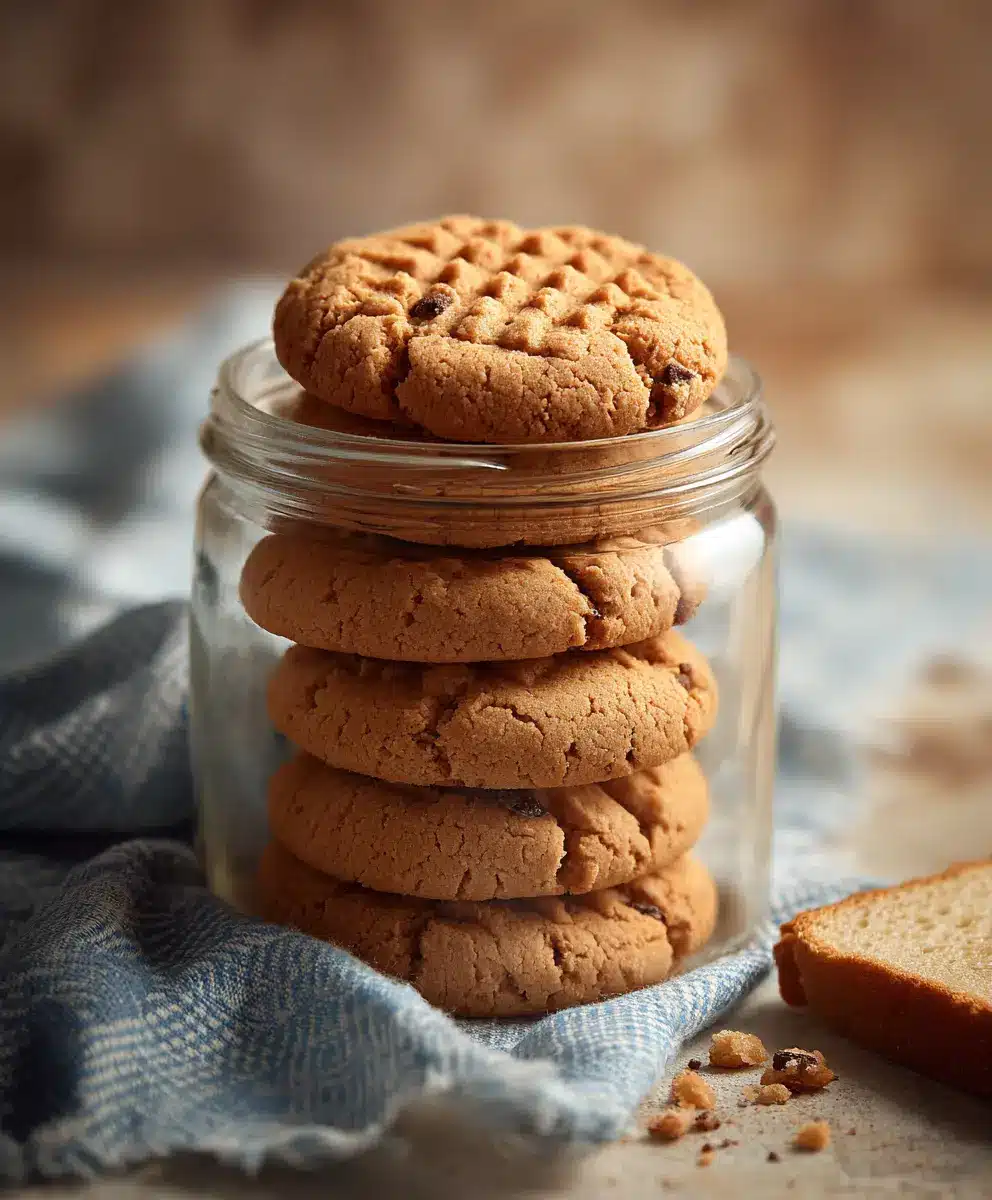 Classic Peanut Butter Cookies Cooling Freshly baked peanut butter cookies cooling on a wire rack on a marble surface.