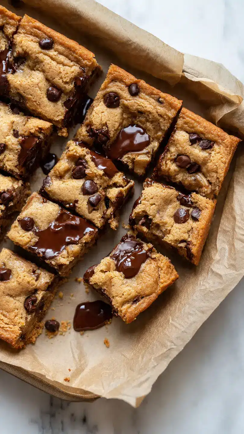 Banana Cookie Dough Lava Squares banana cookie dough lava squares with gooey melted center and soft banana base on white marble kitchen counter