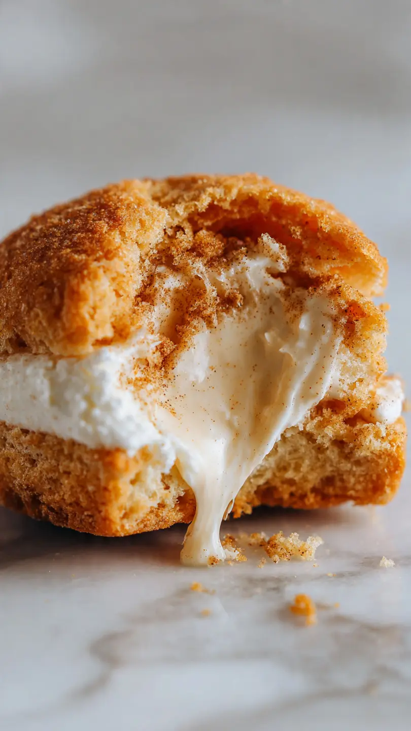 Cinnamon Cream Lava Biscuit Bites cinnamon cream lava biscuit bites with soft golden exterior and creamy melted cinnamon filling on white marble kitchen counter