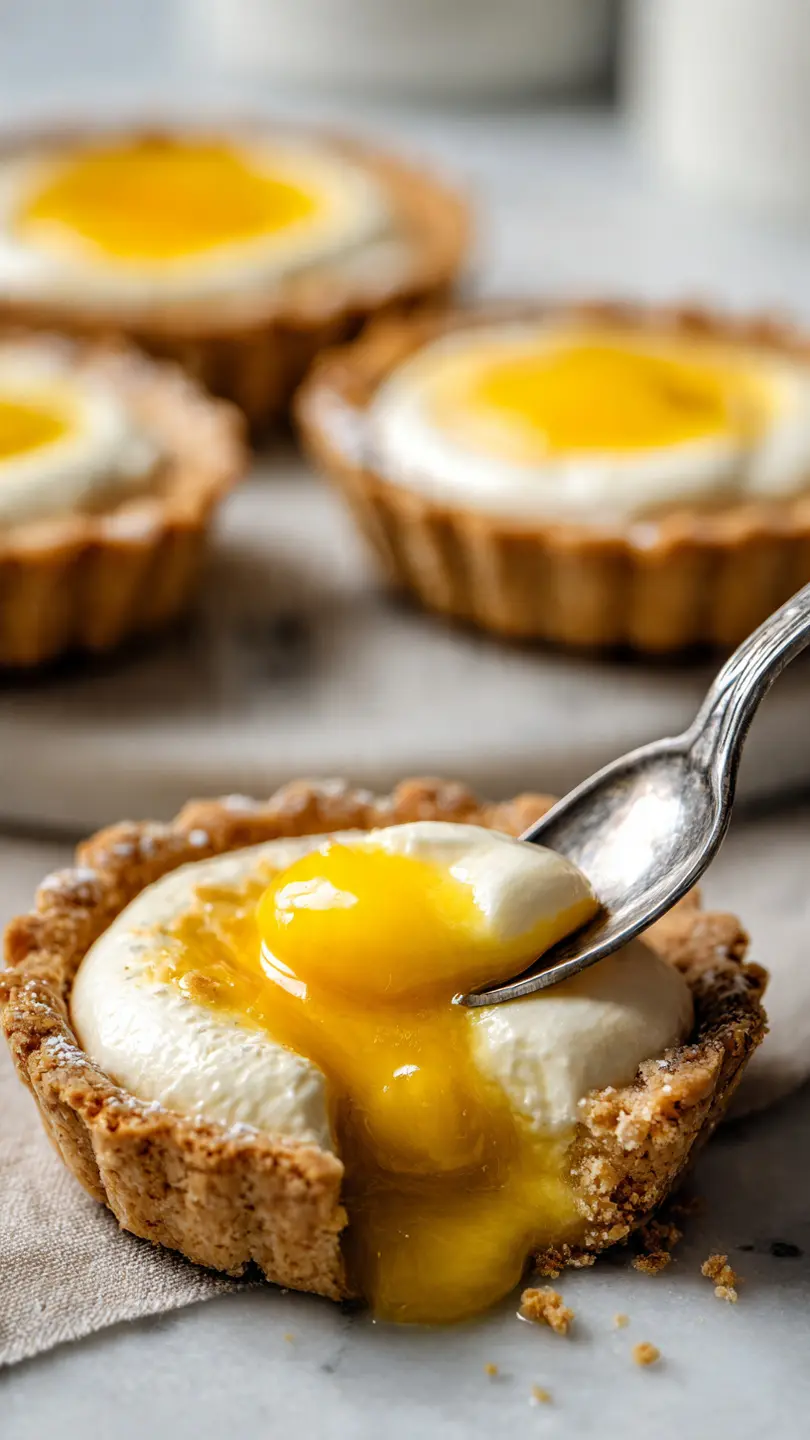 mango vanilla lava tartlets with creamy vanilla filling and flowing mango center on white marble kitchen counter