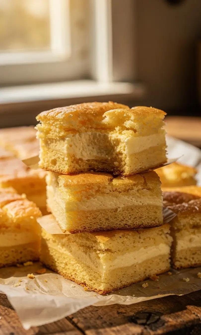 gooey butter cake bars with creamy center and golden top