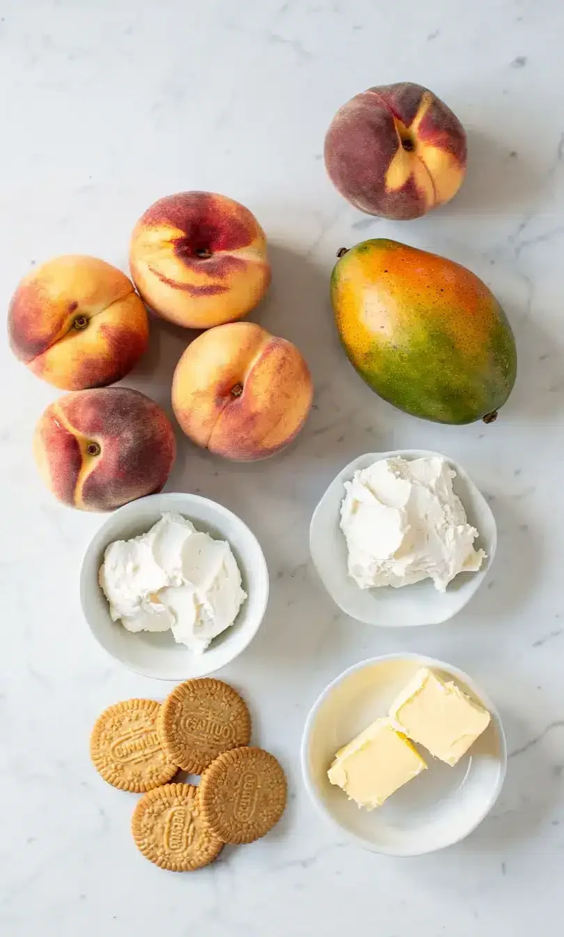 Peach Mango Dessert Ingredients ingredients for peach mango cream pie cups including peaches and mango
