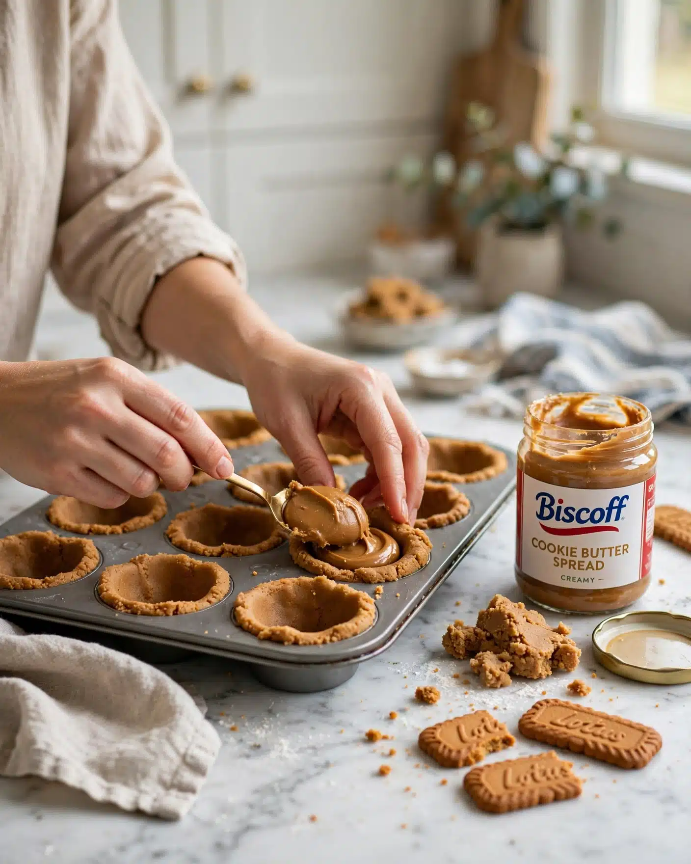 Preparing Biscoff Lava Cookie Cups