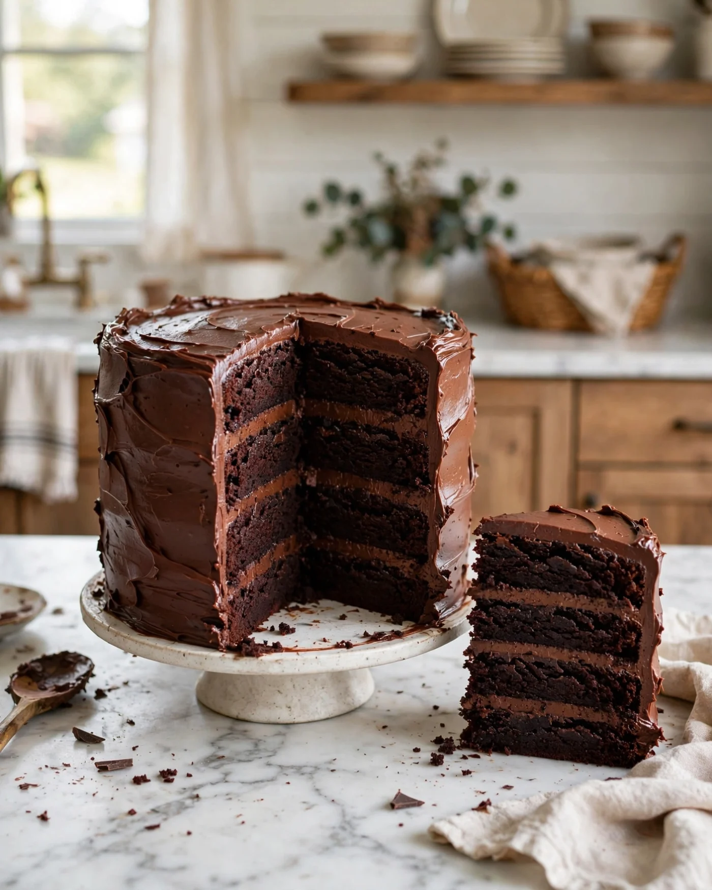 Better Than Bakery Chocolate Cake with rich chocolate frosting and moist chocolate layers.